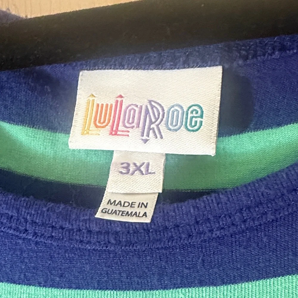 LuLaRoe Navy and Teal Striped Short Sleeve Dress - 3XL - Picture 2 of 2